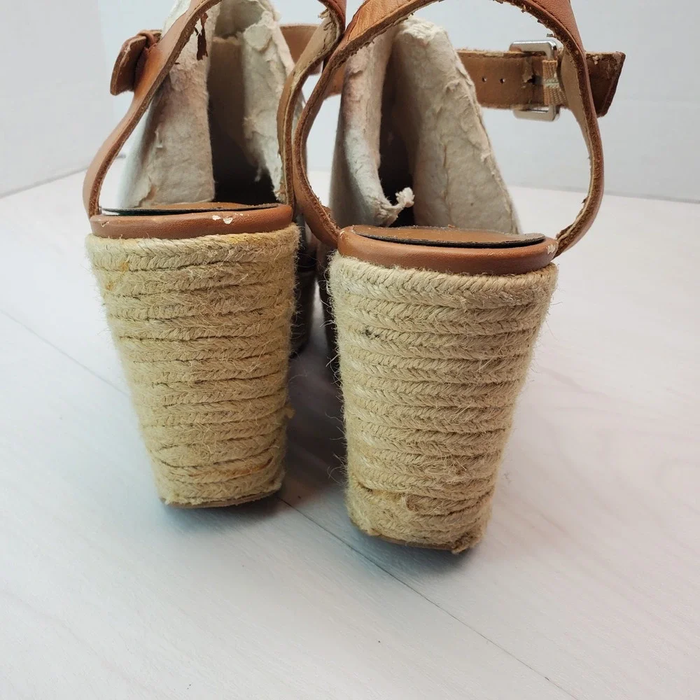 Dolce Vita DV Nude Suede Tan Leather Ankle Strap Wedge Espadrille Sandals Size 8